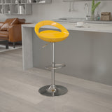 English Elm Contemporary Plastic Adjustable Height Barstool with Rounded Cutout Back and Chrome Base