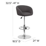 English Elm Contemporary Adjustable Height Barstool with Barrel Back and Chrome Base