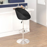 English Elm Contemporary Adjustable Height Barstool with Barrel Back and Chrome Base