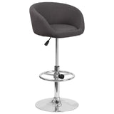 English Elm Contemporary Adjustable Height Barstool with Barrel Back and Chrome Base