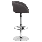 English Elm Contemporary Adjustable Height Barstool with Barrel Back and Chrome Base