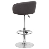 English Elm Contemporary Adjustable Height Barstool with Barrel Back and Chrome Base