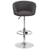 English Elm Contemporary Adjustable Height Barstool with Barrel Back and Chrome Base