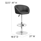 English Elm Contemporary Adjustable Height Barstool with Barrel Back and Chrome Base