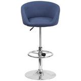 English Elm Contemporary Adjustable Height Barstool with Barrel Back and Chrome Base