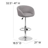 English Elm Contemporary Adjustable Height Barstool with Barrel Back and Chrome Base