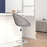 English Elm Contemporary Adjustable Height Barstool with Barrel Back and Chrome Base