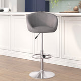 English Elm Contemporary Adjustable Height Barstool with Barrel Back and Chrome Base