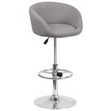 English Elm Contemporary Adjustable Height Barstool with Barrel Back and Chrome Base