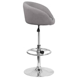 English Elm Contemporary Adjustable Height Barstool with Barrel Back and Chrome Base