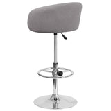 English Elm Contemporary Adjustable Height Barstool with Barrel Back and Chrome Base