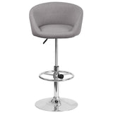 English Elm Contemporary Adjustable Height Barstool with Barrel Back and Chrome Base