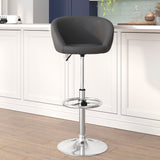 English Elm Contemporary Adjustable Height Barstool with Barrel Back and Chrome Base