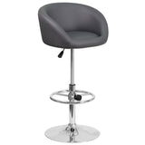 English Elm Contemporary Adjustable Height Barstool with Barrel Back and Chrome Base