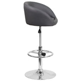 English Elm Contemporary Adjustable Height Barstool with Barrel Back and Chrome Base