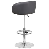 English Elm Contemporary Adjustable Height Barstool with Barrel Back and Chrome Base