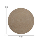 English Elm 4 Foot Round Braided Design Jute and Polyester Blend Indoor Area Rug