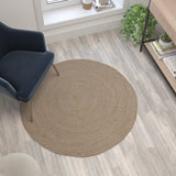 English Elm 4 Foot Round Braided Design Jute and Polyester Blend Indoor Area Rug