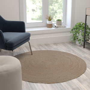 English Elm 4 Foot Round Braided Design Jute and Polyester Blend Indoor Area Rug