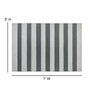 English Elm 5' x 7' Grey & White Striped Handwoven Indoor/Outdoor Cabana Style Stain Resistant Area Rug