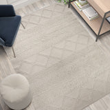 English Elm 5' x 7' Ivory & White Geometric Design Handwoven Area Rug - Wool/Polyester/Cotton Blend