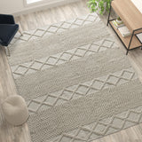 English Elm 8' x 10' & Ivory Geometric Design Handwoven Area Rug - Wool/Polyester/Cotton Blend