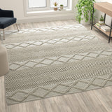 8' x 10' & Ivory Geometric Design Handwoven Area Rug - Wool/Polyester/Cotton Blend