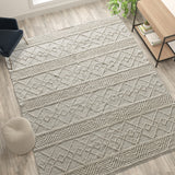 English Elm 8' x 10' Ivory Geometric Design Handwoven Area Rug - Wool/Polyester/Cotton Blend