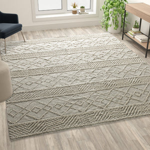 English Elm 8' x 10' Ivory Geometric Design Handwoven Area Rug - Wool/Polyester/Cotton Blend