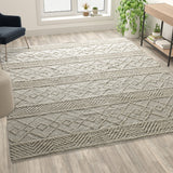 Handwoven Ivory Geometric Area Rug - 8' x 10', Wool/Poly/Cotton Blend