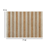 English Elm 5' x 7' Handwoven Striped Jute Blend Area Rug in Natural Tones