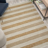 English Elm 5' x 7' Handwoven Striped Jute Blend Area Rug in Natural Tones