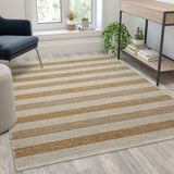 English Elm 5' x 7' Handwoven Striped Jute Blend Area Rug in Natural Tones