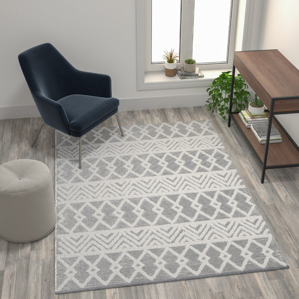 English Elm Indoor Geometric 5'x7' Area Rug - Hand Woven Area Rug with Ivory Diamond Pattern, Polyester/Cotton Blend
