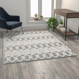 English Elm Indoor Geometric 5'x7' Area Rug - Hand Woven Area Rug with Ivory Diamond Pattern, Polyester/Cotton Blend