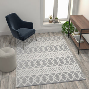 English Elm Indoor Geometric 5'x7' Area Rug - Hand Woven Area Rug with Ivory Diamond Pattern, Polyester/Cotton Blend