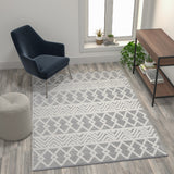 Indoor Geometric 5'x7' Area Rug - Hand Woven Area Rug with Ivory Diamond Pattern, Polyester/Cotton Blend