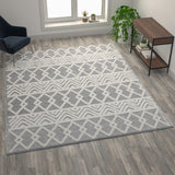 Indoor Geometric 8'x10' Area Rug - Hand Woven Area Rug with Ivory Diamond Pattern, Polyester/Cotton Blend