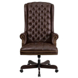 English Elm Commercial Grade High Back Traditional Fully Tufted LeatherSoft Executive Swivel Ergonomic Office Chair with Arms