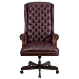 English Elm Commercial Grade High Back Traditional Fully Tufted LeatherSoft Executive Swivel Ergonomic Office Chair with Arms