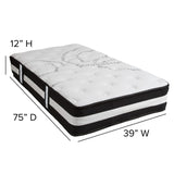 English Elm Twin 12 Inch CertiPUR-US Certified Foam Pocket Spring Mattress & 2 inch Gel Memory Foam Topper Bundle