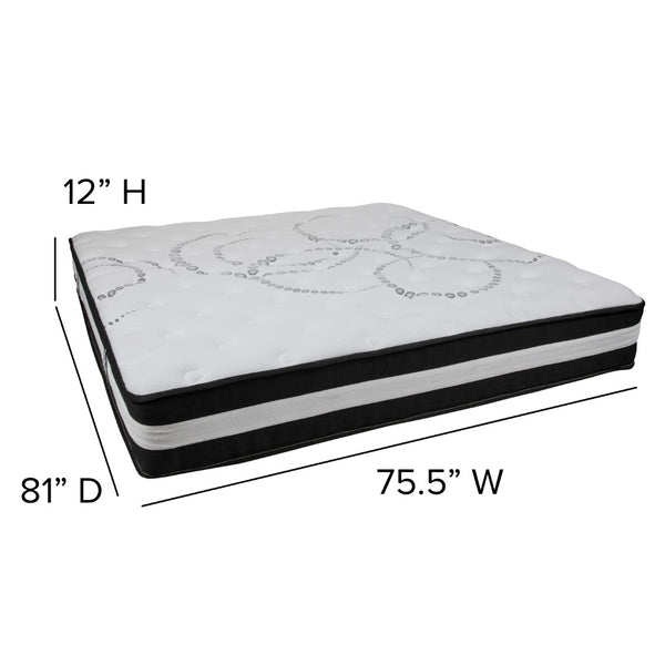 English Elm King 12 Inch CertiPUR-US Certified Foam Pocket Spring Mattress & 3 inch Gel Memory Foam Topper Bundle