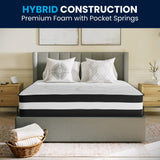 12 Inch CertiPUR-US Certified Hybrid Pocket Spring Mattress, Queen Mattress in a Box