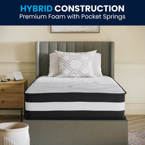 English Elm 12 Inch CertiPUR-US Certified Hybrid Pocket Spring Mattress, Twin Mattress in a Box