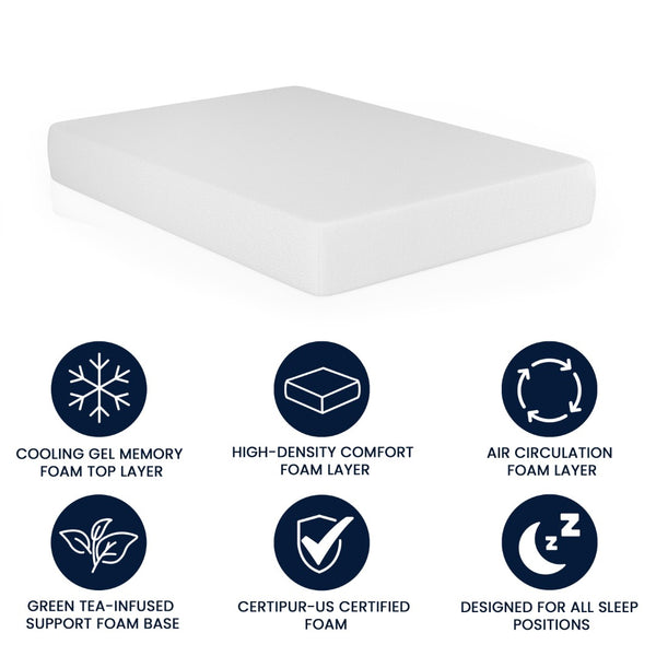 English Elm Green Tea Cooling Gel 4-Layer Memory Foam 10" Full Mattress in a Box with CertiPUR-US Certification, Washable Cover, and Pressure Relief