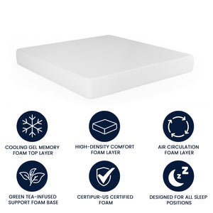 English Elm Green Tea Cooling Gel 4-Layer Memory Foam 10" King Mattress in a Box with CertiPUR-US Certification, Washable Cover, and Pressure Relief