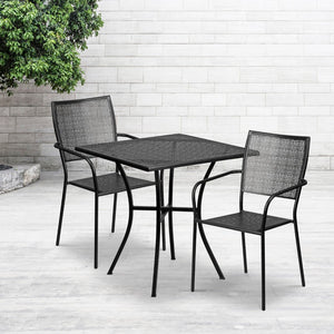 English Elm Commercial Grade Commercial Grade 28" Square Indoor-Outdoor Steel Patio Table Set with 2 Square Back Chairs