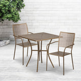 English Elm Commercial Grade Commercial Grade 28" Square Indoor-Outdoor Steel Patio Table Set with 2 Square Back Chairs