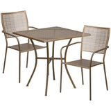 English Elm Commercial Grade Commercial Grade 28" Square Indoor-Outdoor Steel Patio Table Set with 2 Square Back Chairs