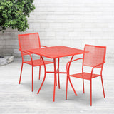 English Elm Commercial Grade Commercial Grade 28" Square Indoor-Outdoor Steel Patio Table Set with 2 Square Back Chairs